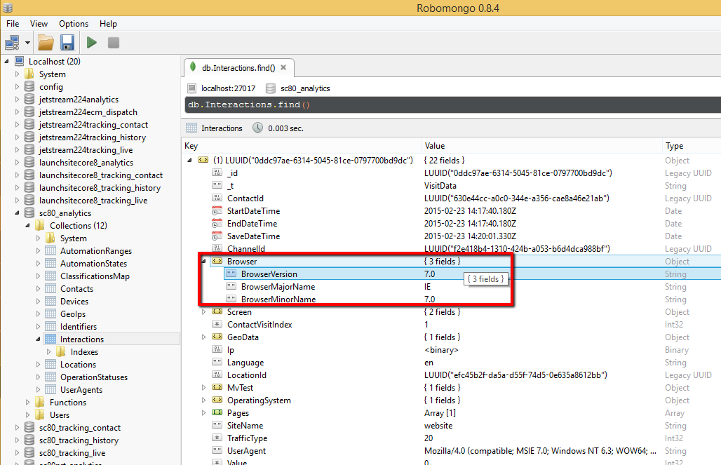 Browser information in xDB